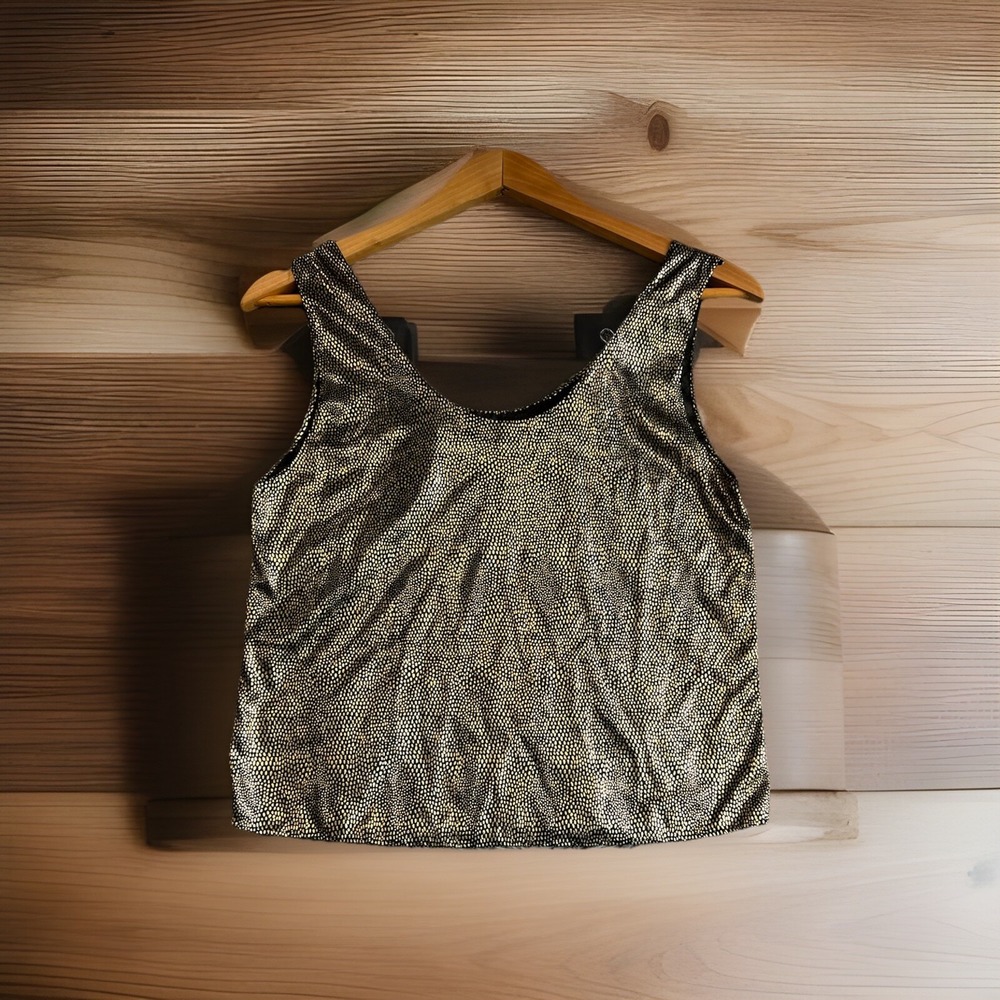 Vintage Gold  Metallic Top By U Turn CA- Size Medium -Sleeveless- Made In USA